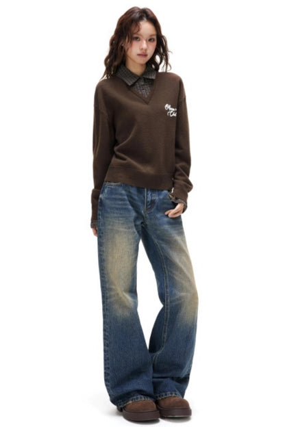 Plaid Patchwork Knit Sweater