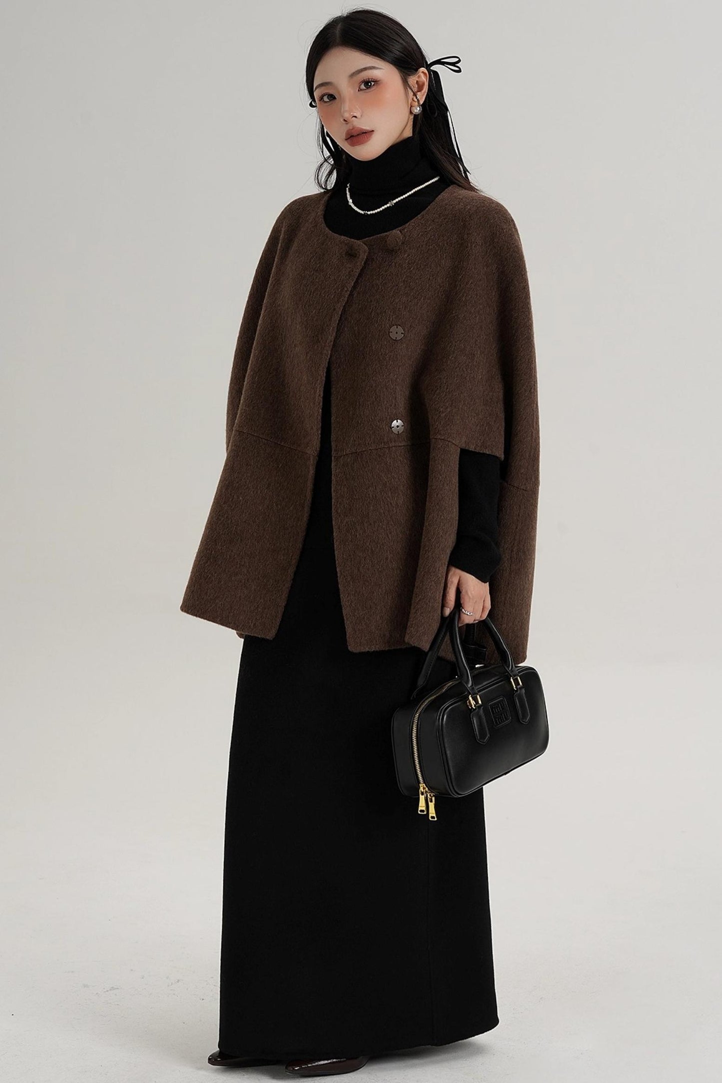 Elegant Fox Fur Wool Cape Coat