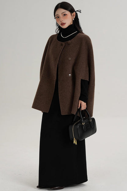 Elegant Fox Fur Wool Cape Coat