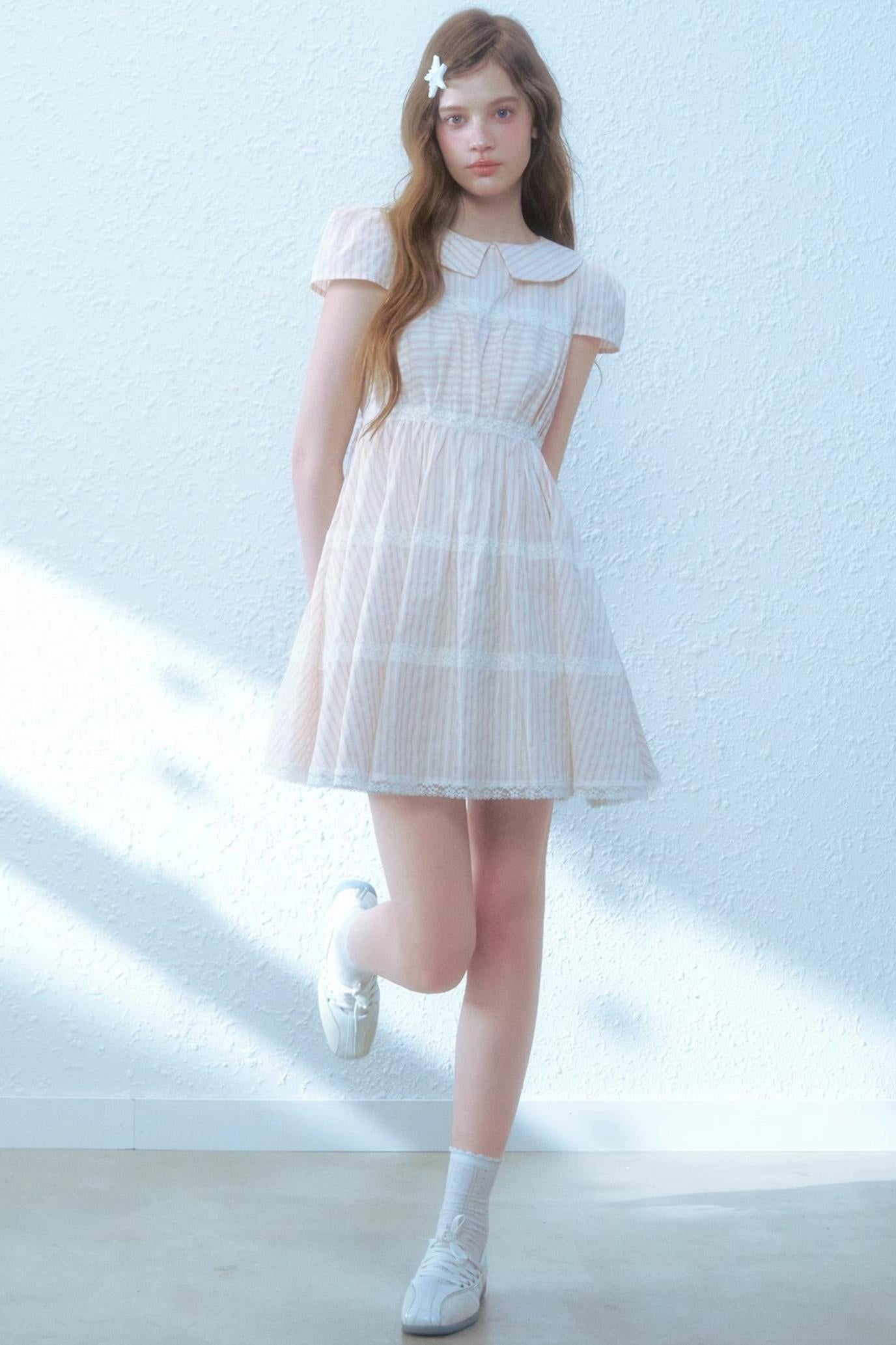 Pink Stripes Lace Dress