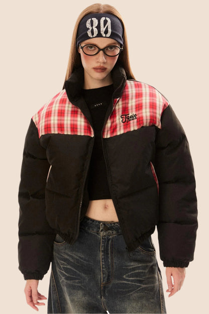 Retro Contrast Stitching Padded Coat