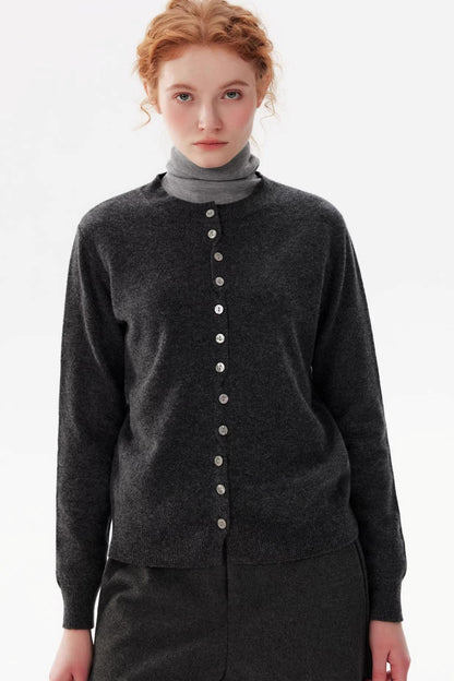 Gray Wool Crew Neck Cardigan