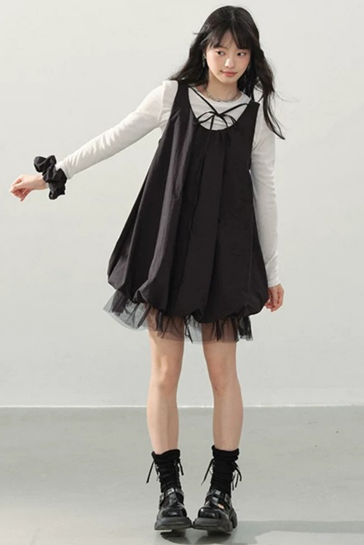 Black Gauze Bubble Dress Set