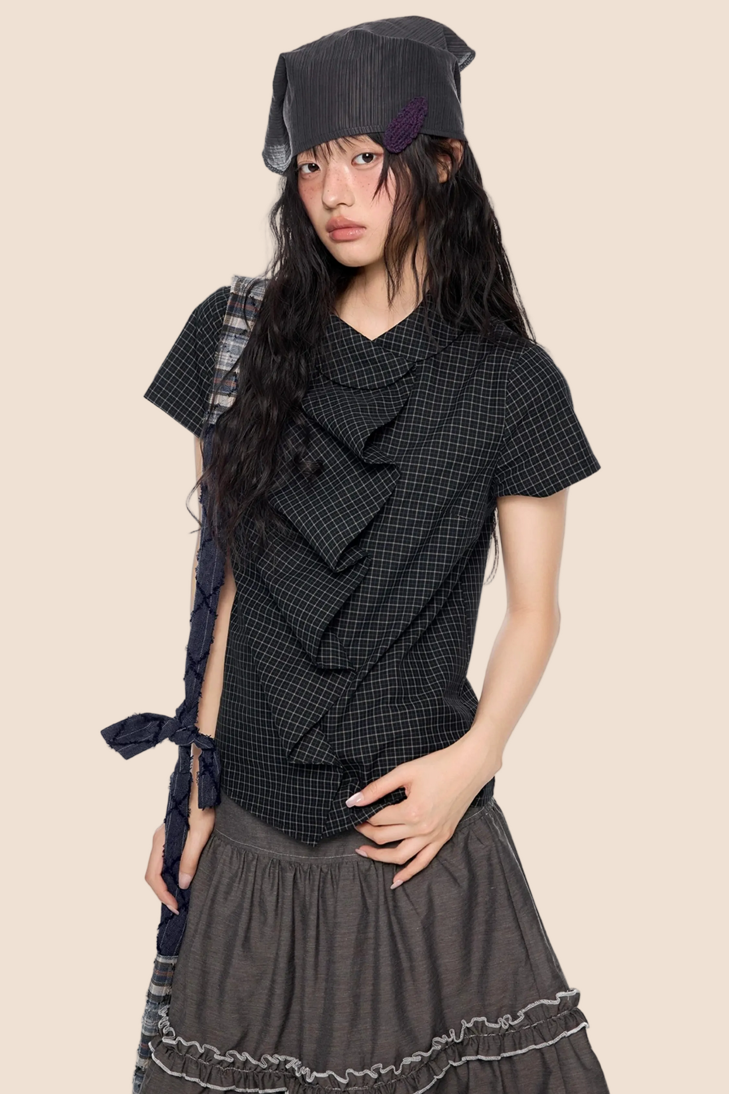 Doll Collar Plaid Blouse