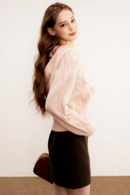 Three-Dimensional Cable Knit Hooded Sweater