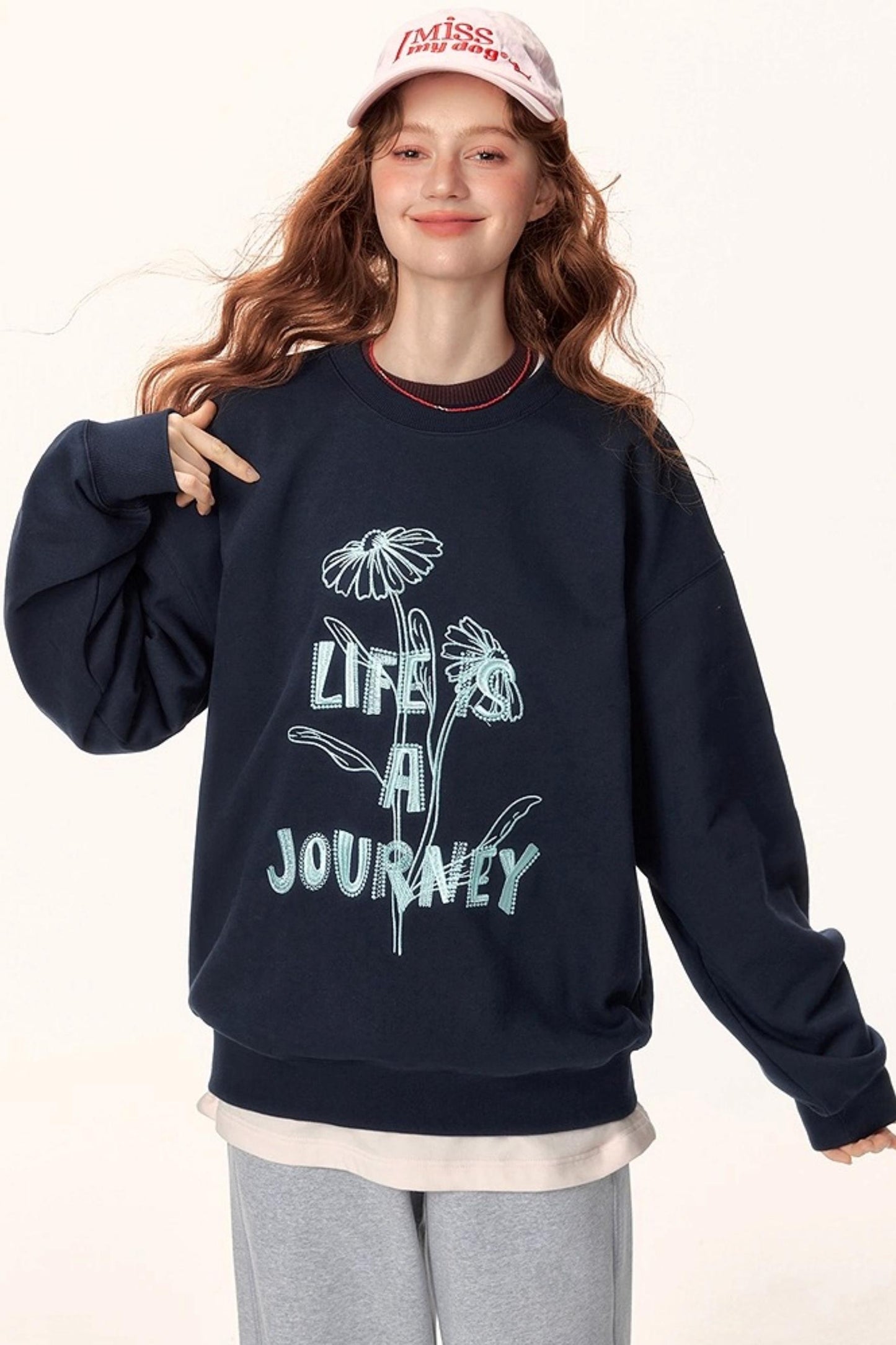 Graffiti Embroidered Color-Blocked Sweater