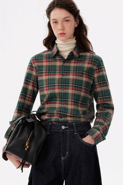 Contrast Check Long Sleeve Lapel Shirt