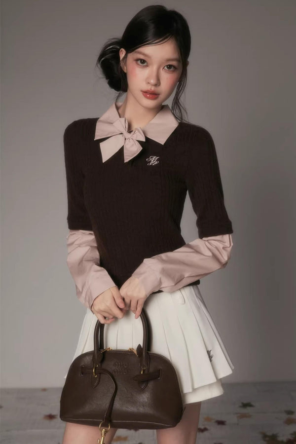 Patchwork Lapel Knit Sweater