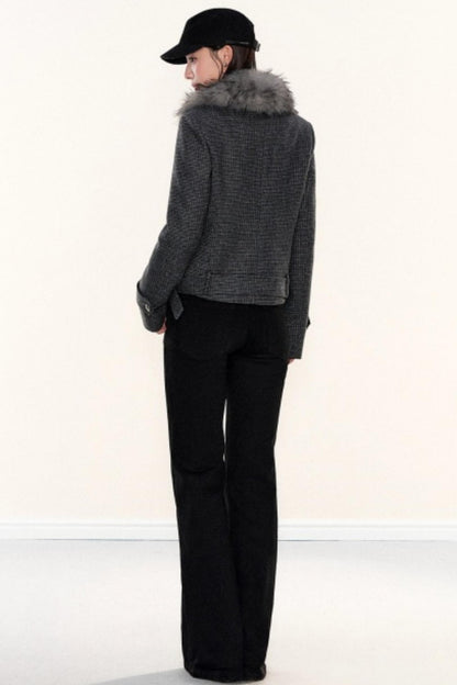 Plaid Woolen Lapel Coat