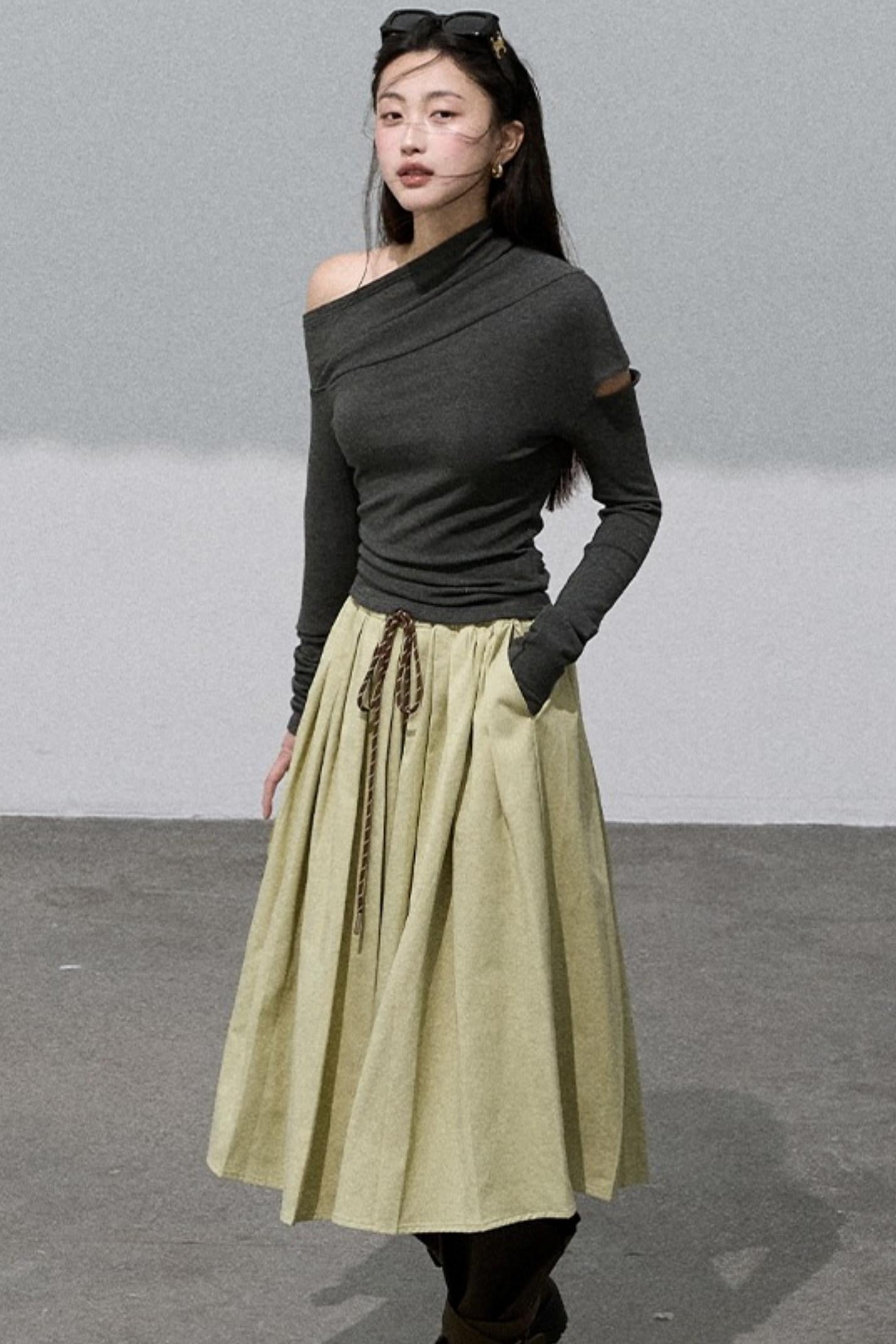 Lyocell Waist Pleated Skirt