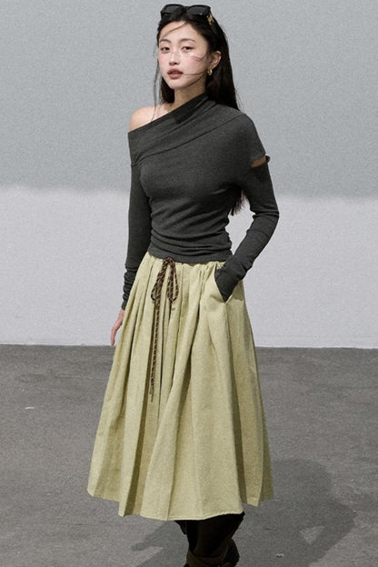 Lyocell Waist Pleated Skirt