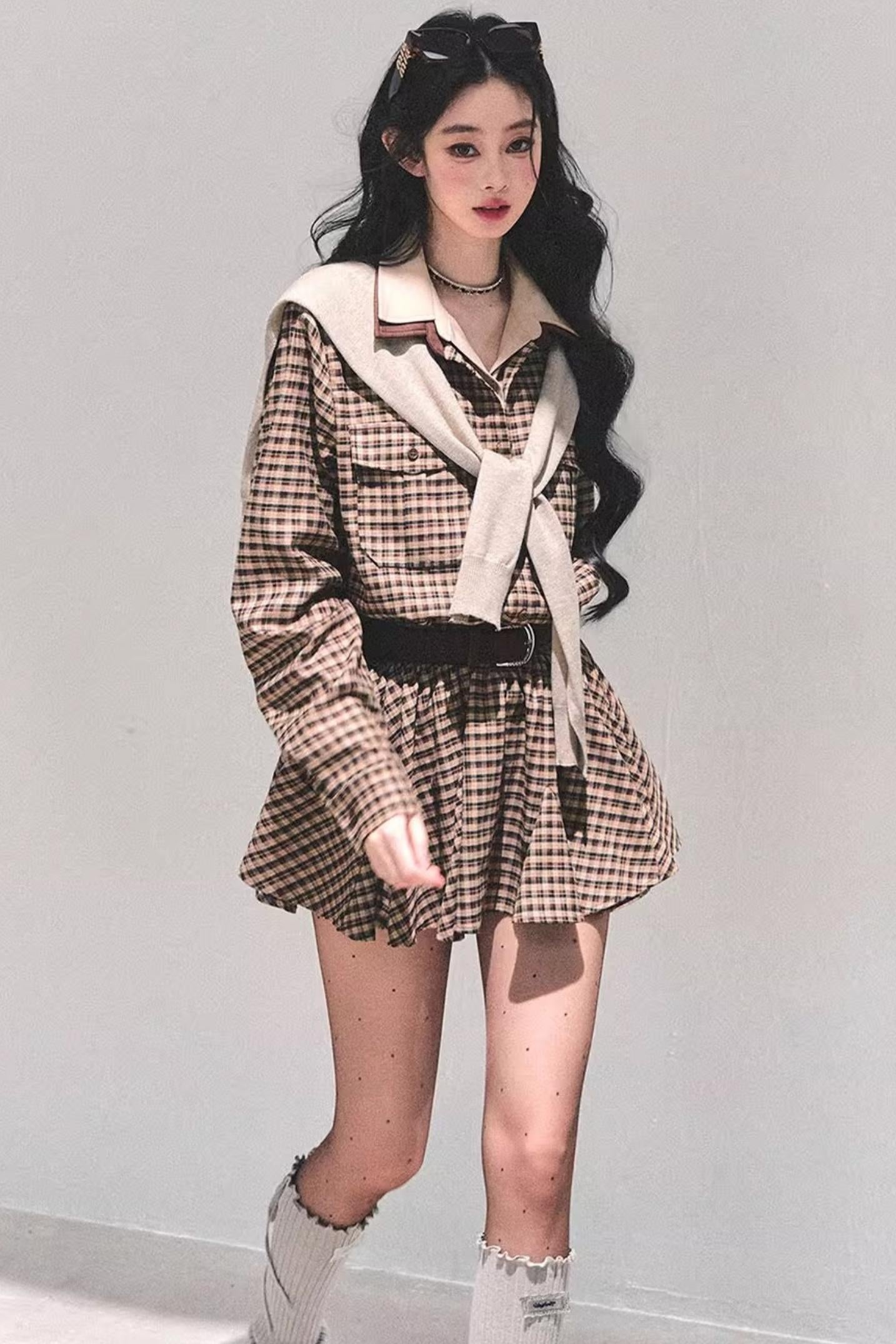 Plaid Two-Piece Winter Dress Set-Up