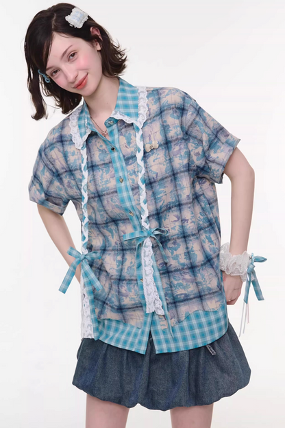 Braided Lace Plaid Blouse