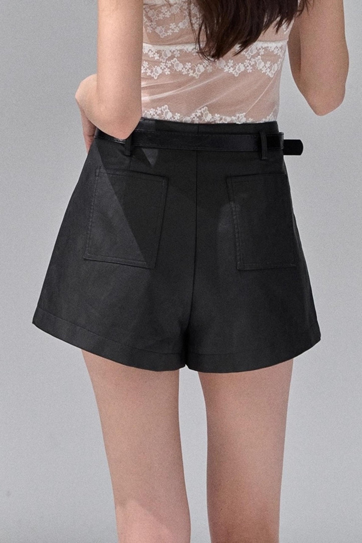 Black Leather Womens Shorts