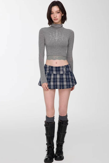 Blue Plaid Pleated Skirt