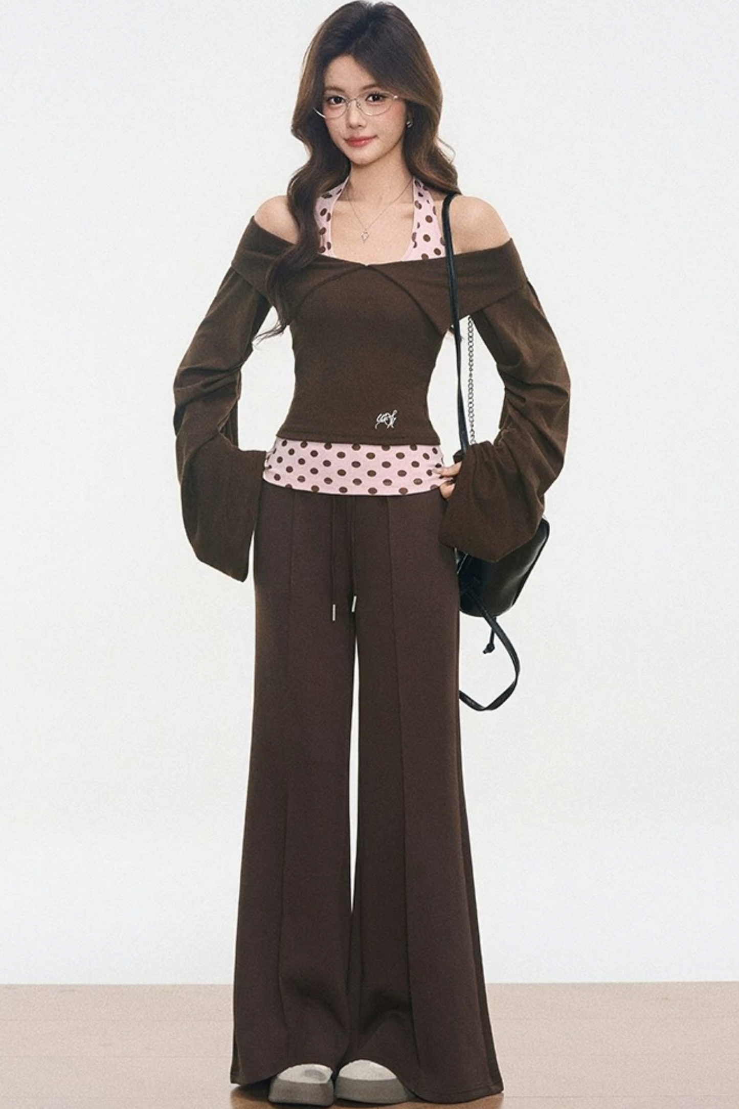 Polka Dot Off-Shoulder Knit Set-Up