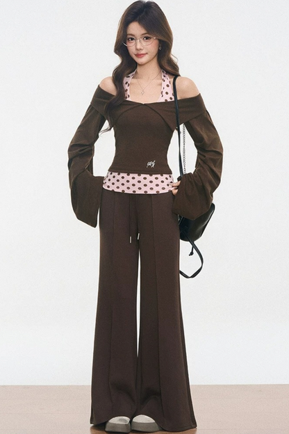 Polka Dot Off-Shoulder Knit Set-Up