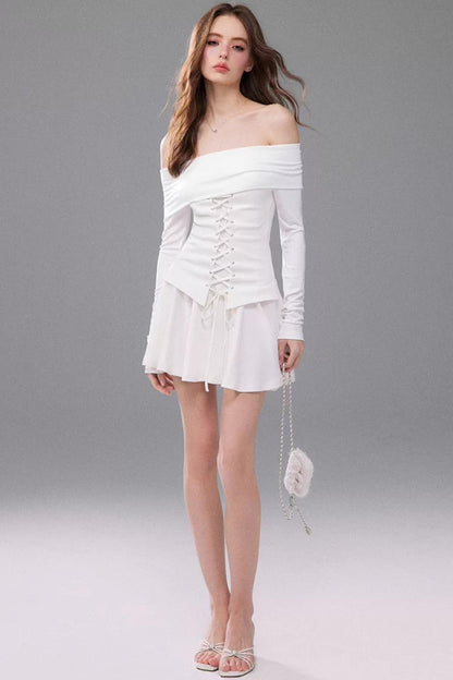 Off-Shoulder Waist-Cinching Dress