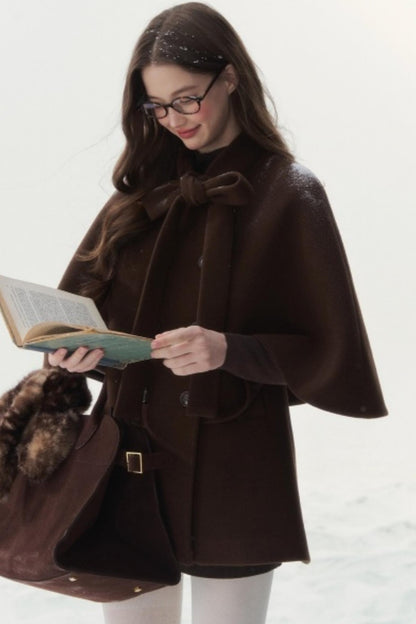 Cocoa Double-Breasted Cape Coat