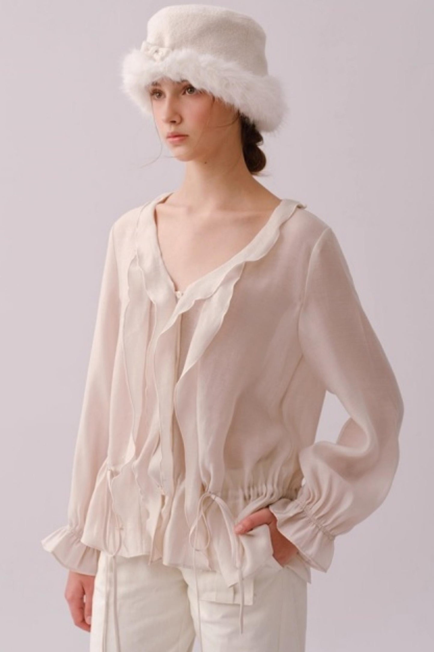Lyocell Ruffled V-Neck Top