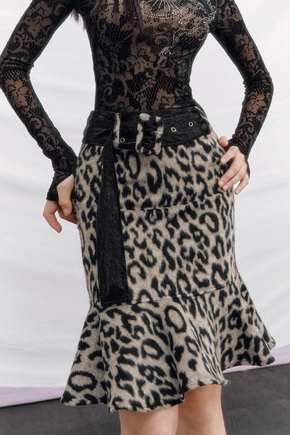 Leopard Wool Patchwork Skirt