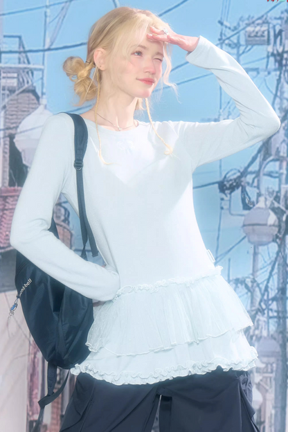 Lace Pleated Polka Dot Top