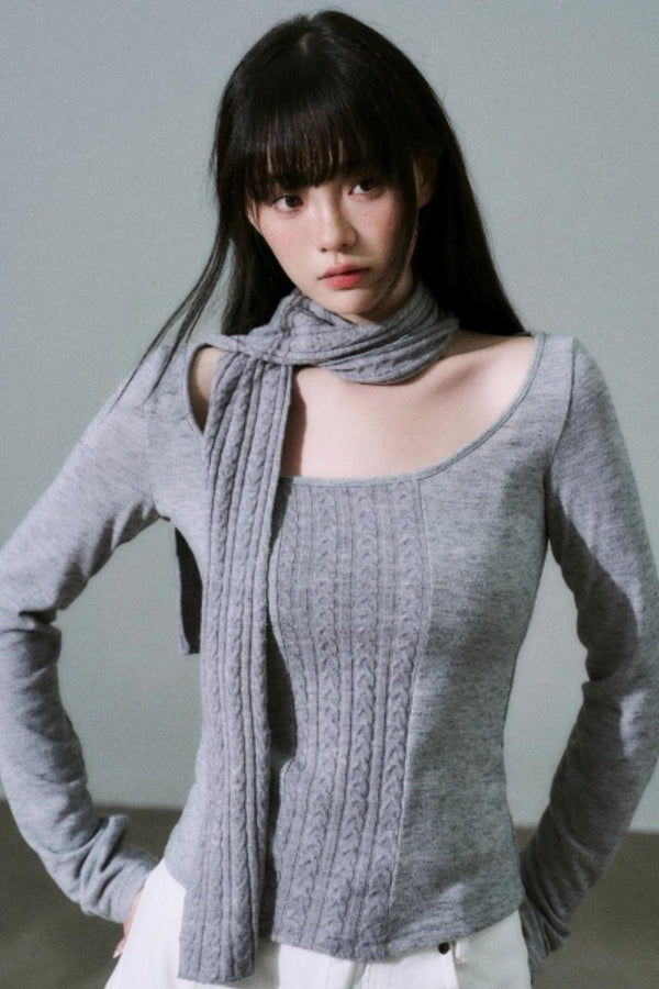 Crew Neck Patchwork Slim Sweater