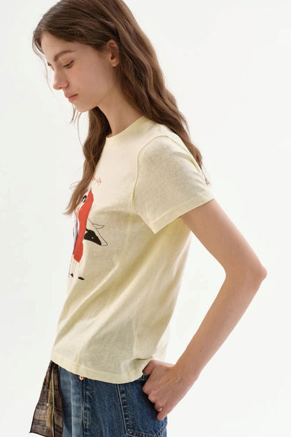 Linen Blend Retro Printed Top