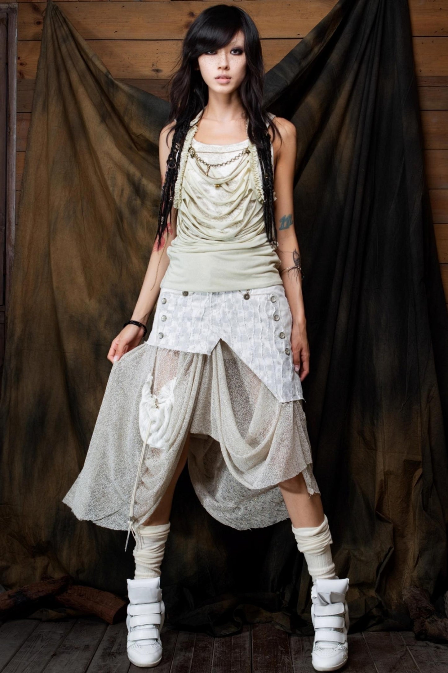 Vintage Patchwork Mesh Maxi Skirt