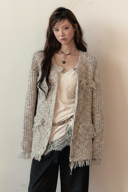 Knitted Cardigan with Scarf Set-UP