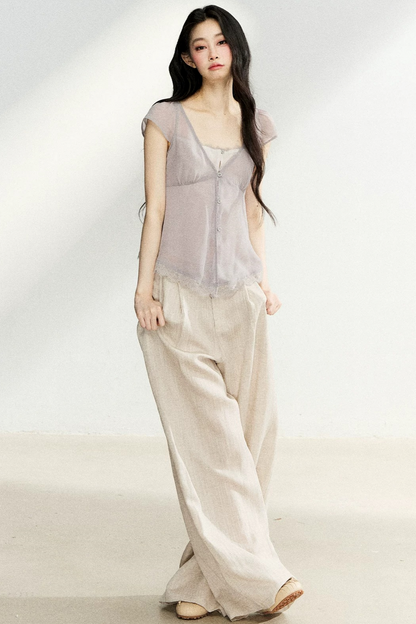 Linen Drape Wide-Leg Pants