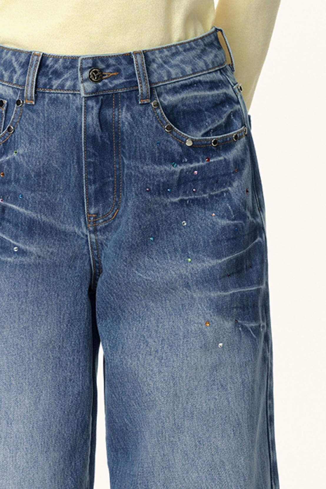 Rhinestone Washed Flared Pants