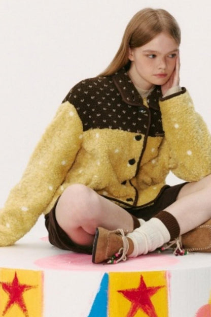 Lambswool Polka Dot Patchwork Jacket