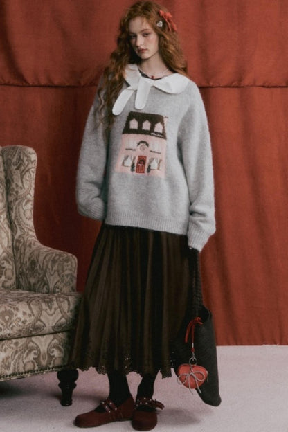 Pleated Suede Lace Skirt