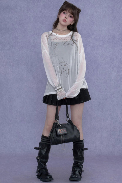 White Mesh Sun Protection Blouse Set-Up