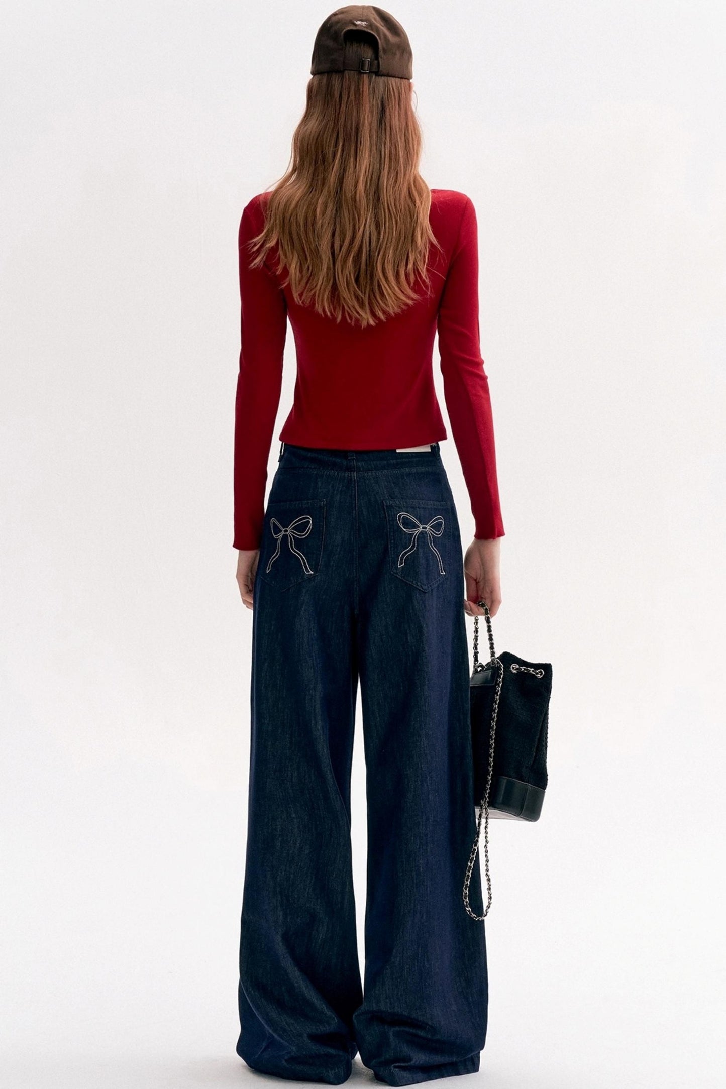 Lace Panel Bow Wide-Leg Jeans