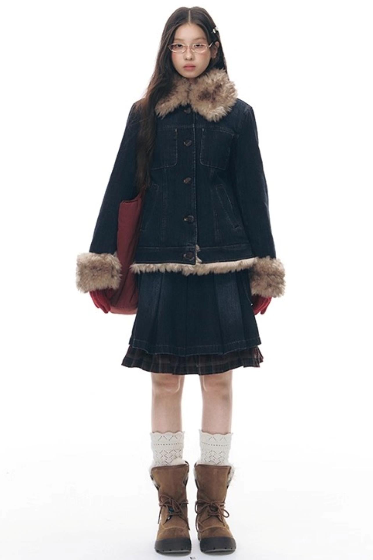 Patchwork Red Plaid Denim Skirt