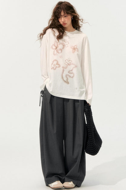 Lazy Sleeve Contrast Crew Neck Top