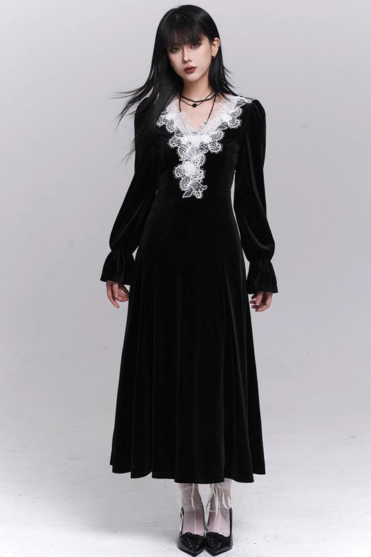 Black Velvet Winter Dress