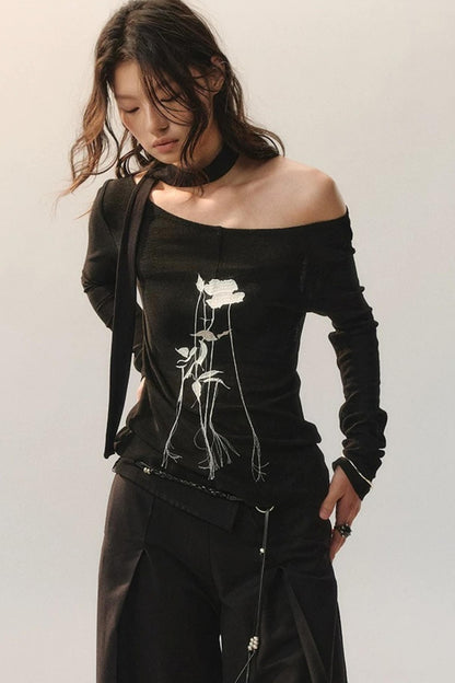 Top in Maglia con Ricamo Rose