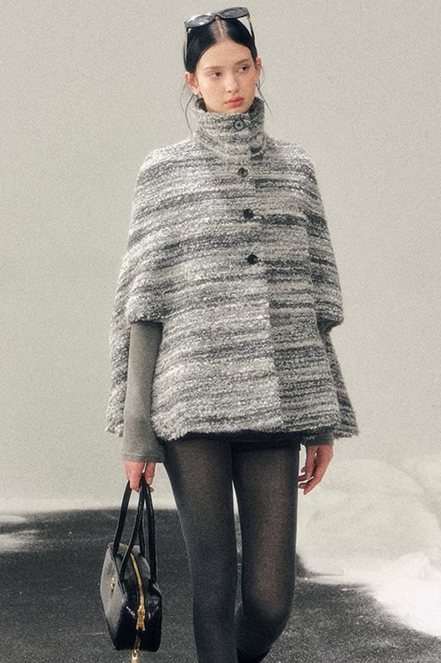 French Striped Wool Cape Coat