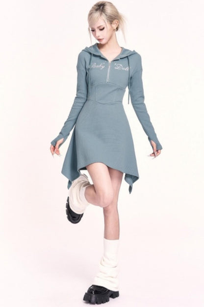 Irregular Hooded Sweatshirt Slimming Dress