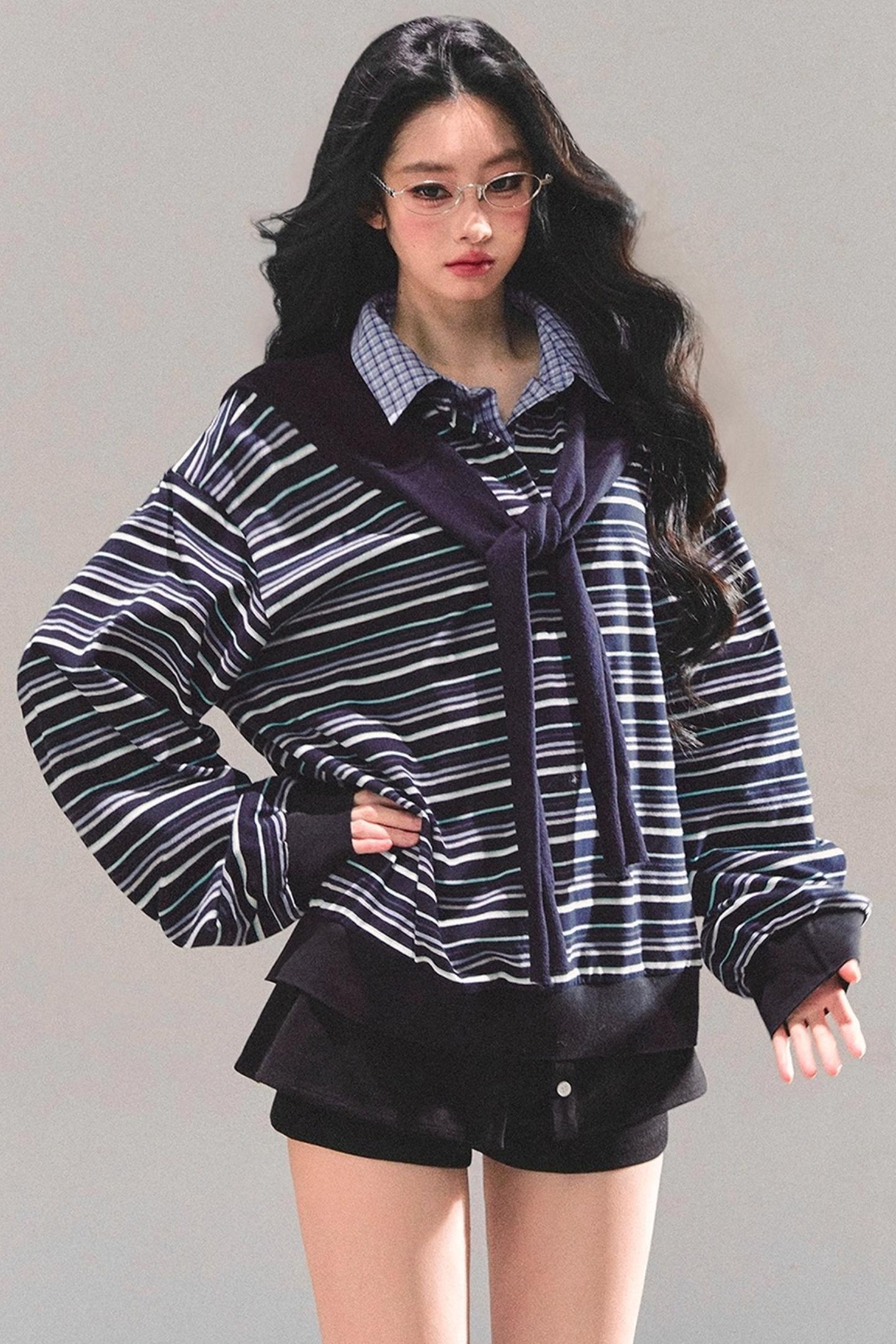 Striped Polo Collar Top