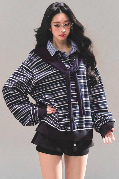 Striped Polo Collar Top