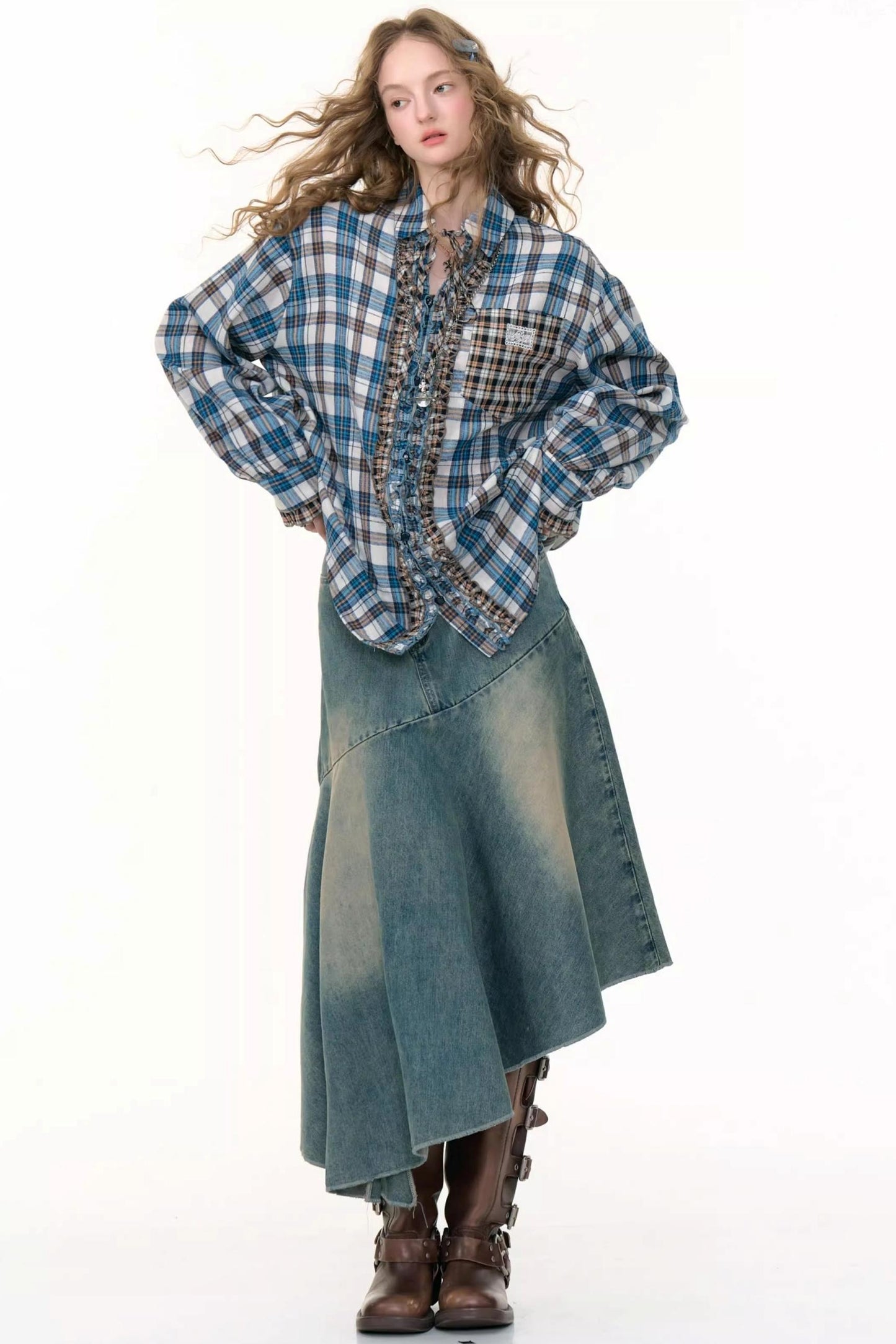 High-Waisted Irregular Denim Skirt