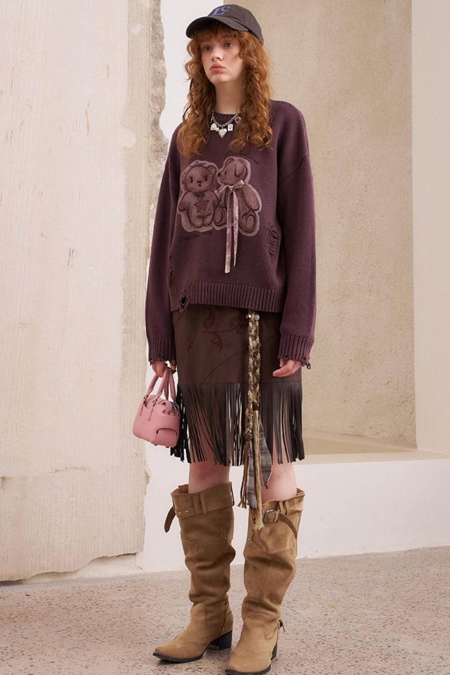 Kiss Bear Print Long Sleeve Sweater