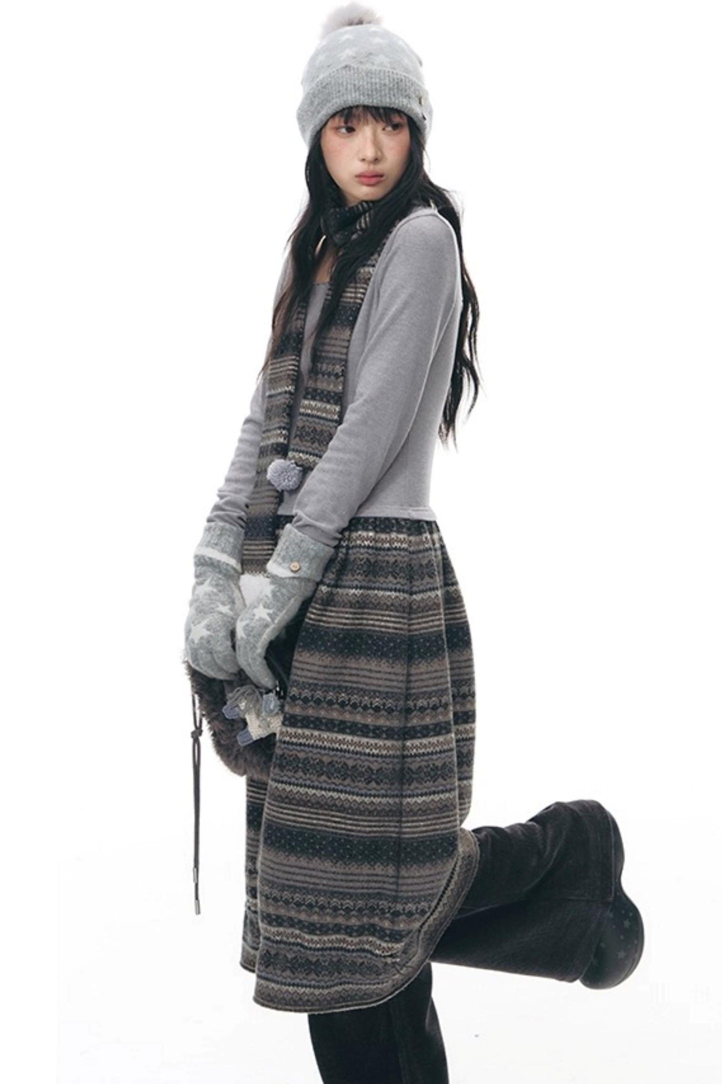 Knitted Patchwork Slim Dress Set-Up