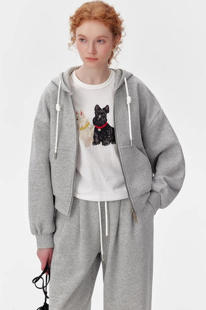 Gray Luxe Zip-Up Pants Set