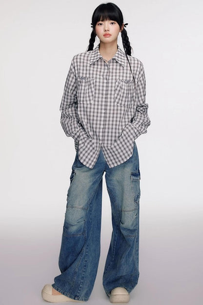 Vintage Bow Pocket Long-sleeved Shirt