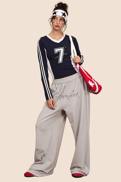 Retro Long Sleeve Cropped Sports Top